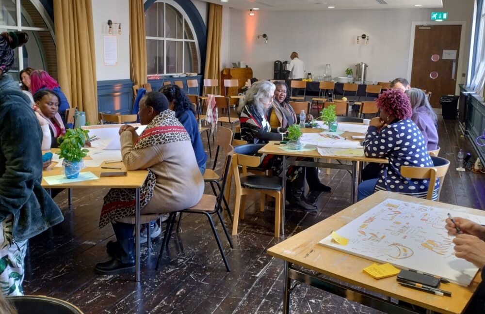 partners working on tables