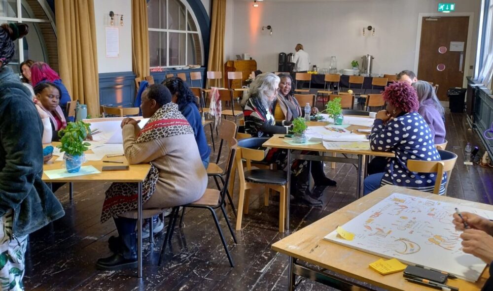 partners working on tables
